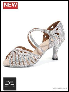Women's Rhinestone Latin Ballroom Dance Shoes Open Toe 3" Heel